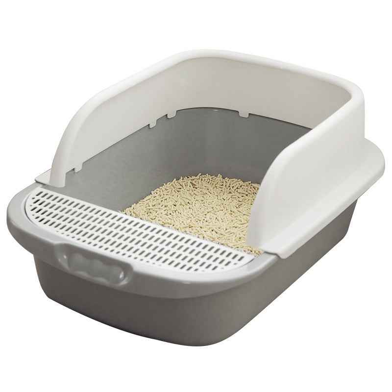 Semi-Enclosed Cat Litter Box - Deodorant Excrement Basin for Kittens and Adult Cats Grey S