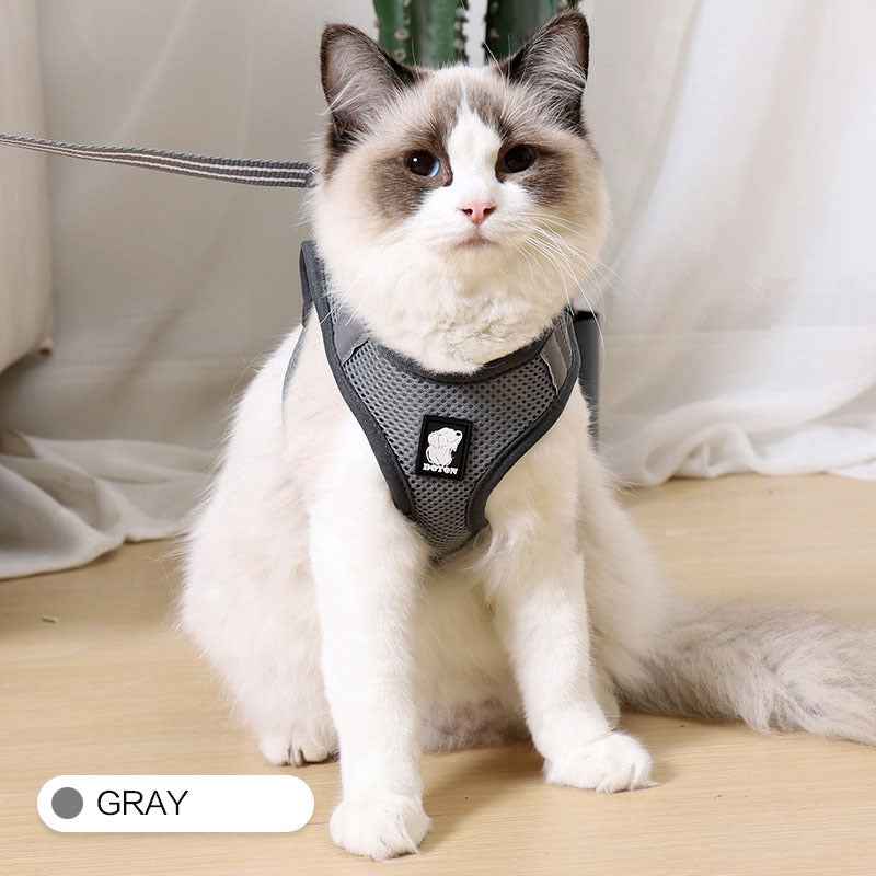 Anti-Strike Cat Harness - Sandwich Mesh Walker for All Cats Grey