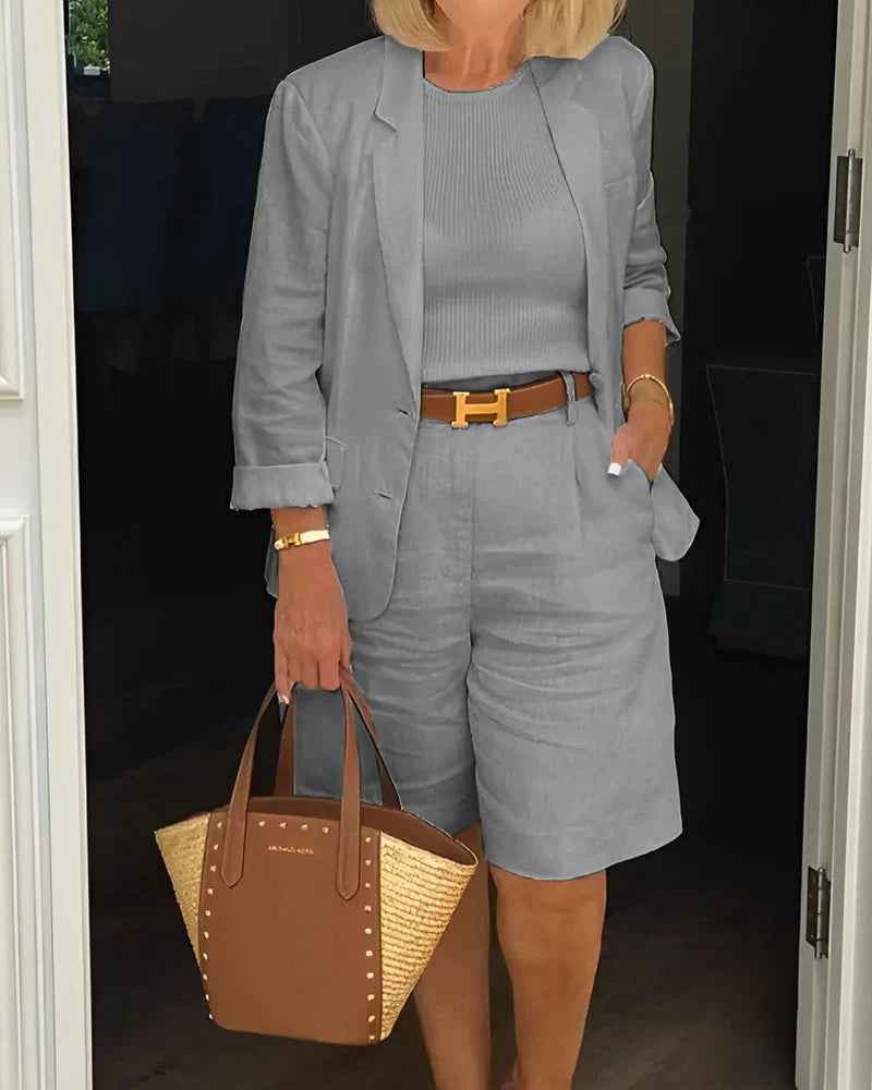 Cotton Two Piece Blazer and Shorts Set for Warm Weather