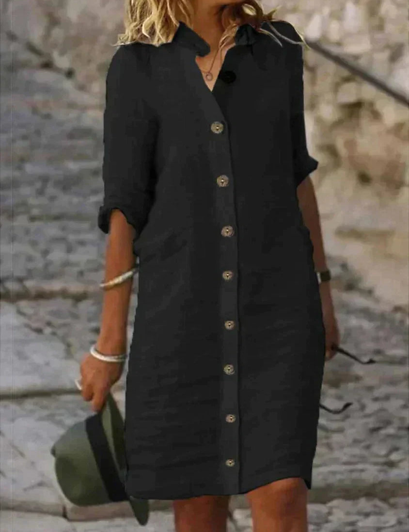 Yrsa - Button-Up Summer Dress Black