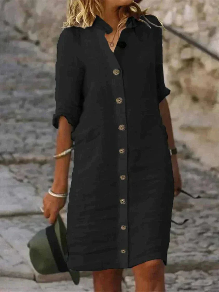 Yrsa - Button-Up Summer Dress Black