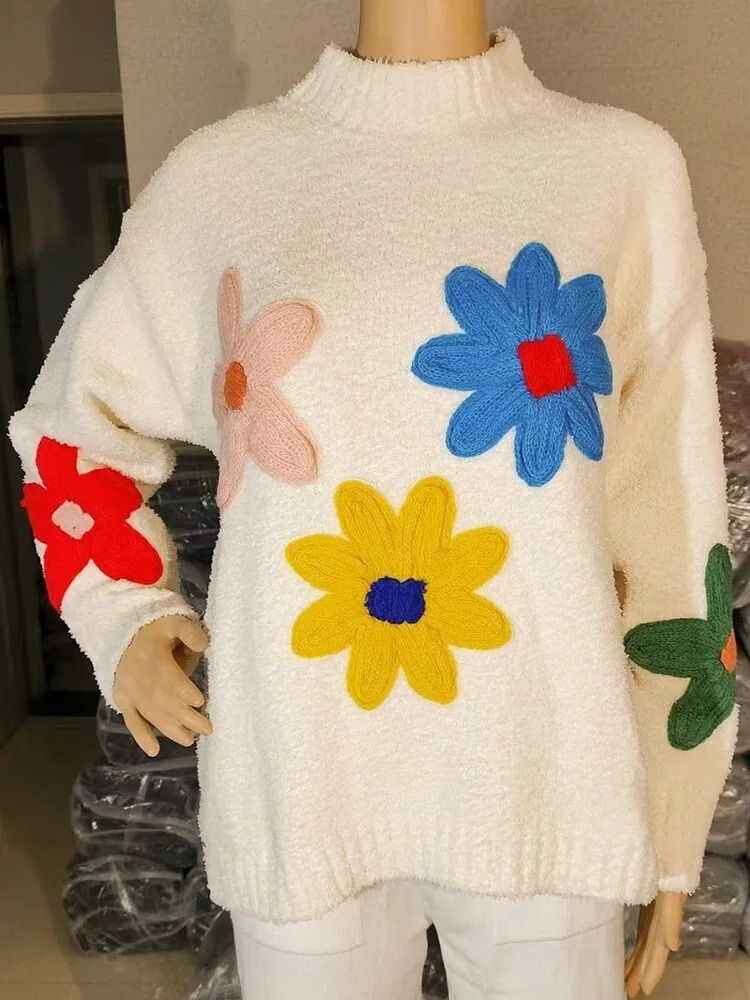 Solange Colorful Floral Turtleneck Sweater - Stylish Knitted Design