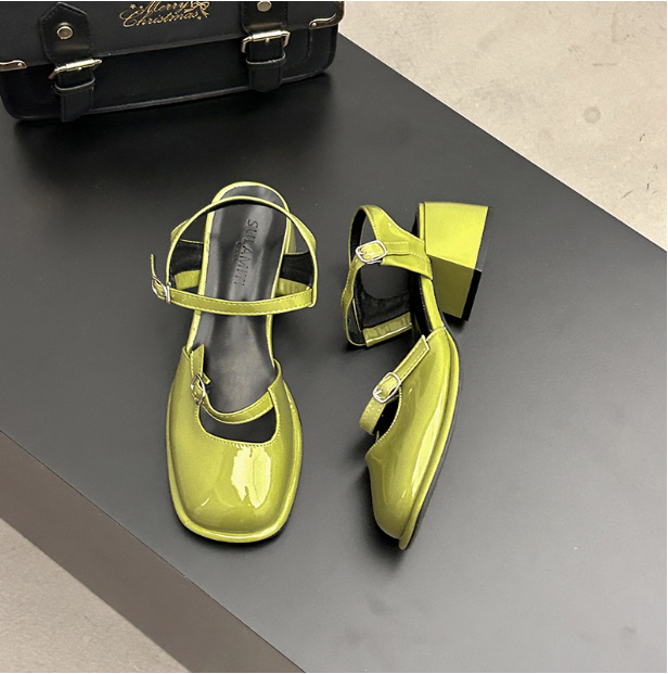 Chesa Retro Block Heel Sandals Green