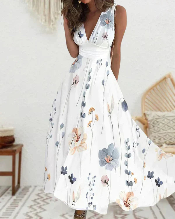 Romy Sleeveless Floral Dress Grey