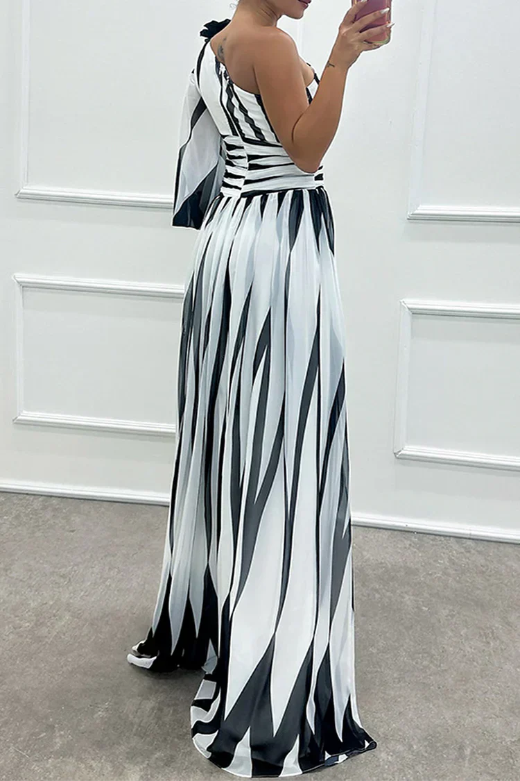 Elegant Striped One Shoulder Maxi Dress For Summer Evenings - New Family Finds