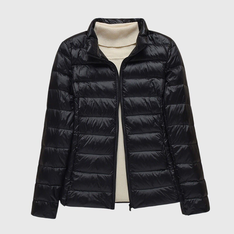 Lily - Ultra-Light Quilted Jacket Black Stand Collar