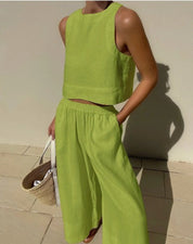 Odette Lightweight Summer Set - Stylish Two-Piece for Warm Days Green