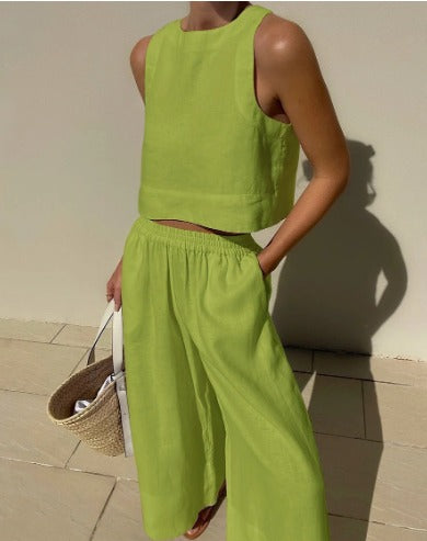 Odette Lightweight Summer Set - Stylish Two-Piece for Warm Days Green