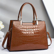 Melinda Shiny Crocodile-Pattern Handbag for Chic Style Brown