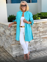 Gathered Back Cotton Shirt Jacket With Flowy Swing Casual - New Family Finds