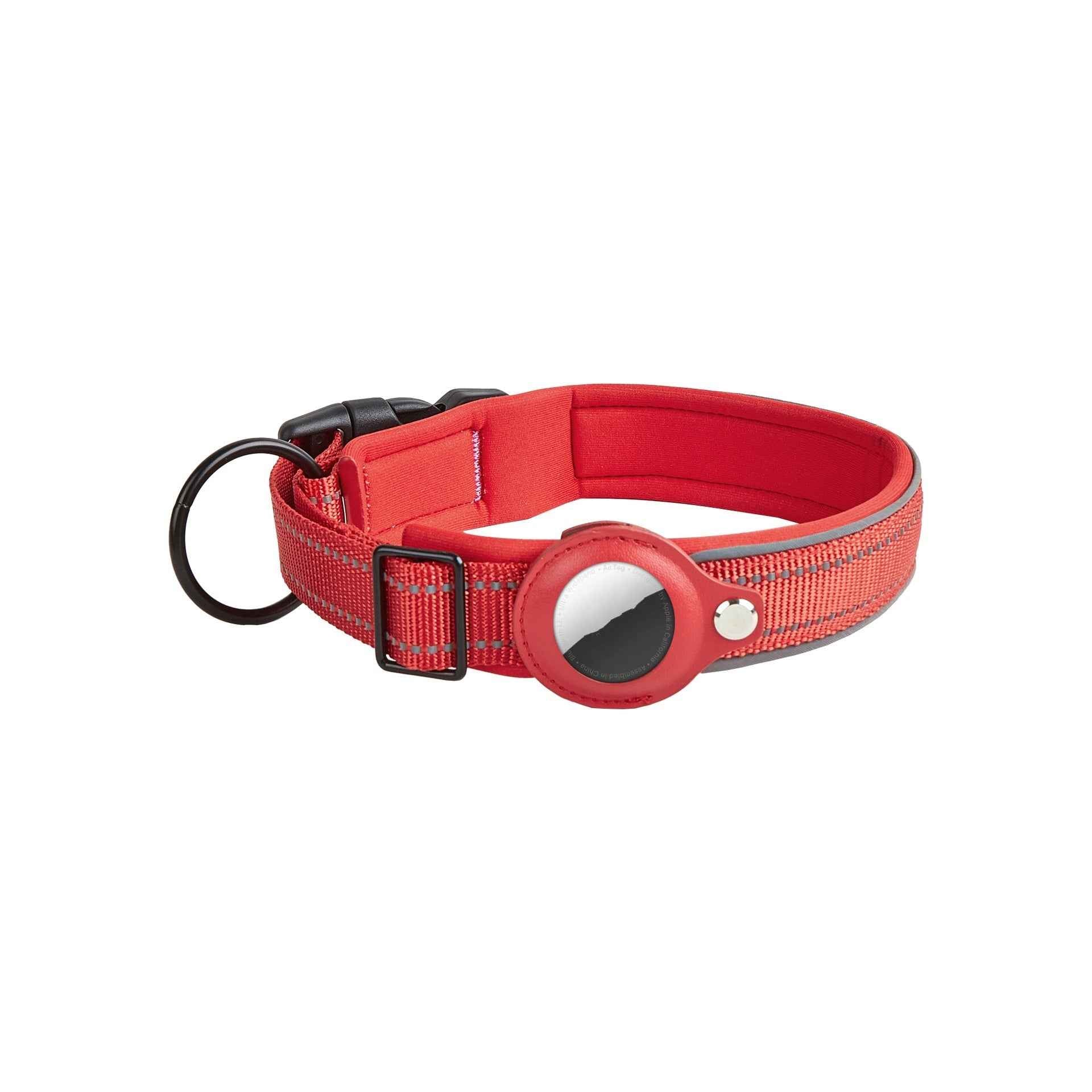 Airtag Pet Collar Tracker – Leather & Nylon Dog & Cat Locator Red Collar