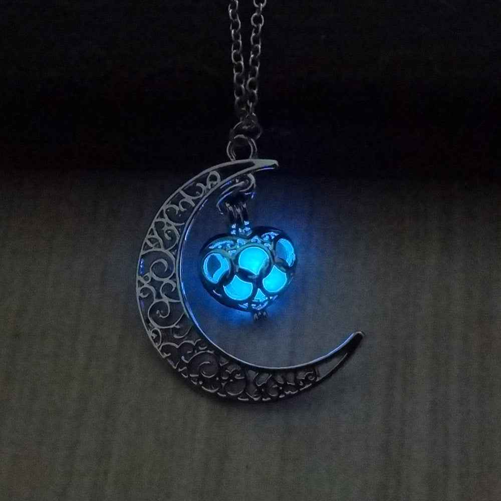 Glowing Pendant Necklace – Luminous Silver Chain Jewelry for Women Love blue