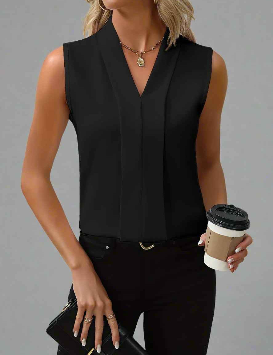 Elegant Sleeveless V-Neck Blouse for Women Lightweight