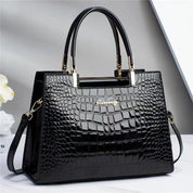 Melinda Shiny Crocodile-Pattern Handbag for Chic Style Black