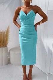 Yassi - Strapless Pleated Dress Sky Blue