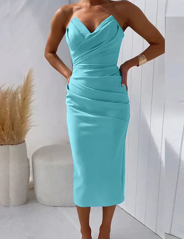 Yassi - Strapless Pleated Dress Sky Blue