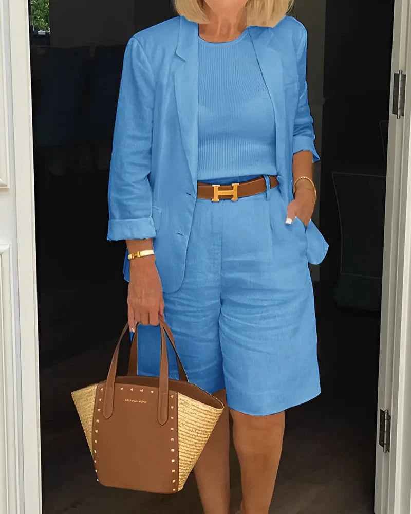 Cotton Two Piece Blazer and Shorts Set for Warm Weather