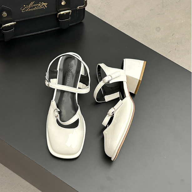 Chesa Retro Block Heel Sandals White