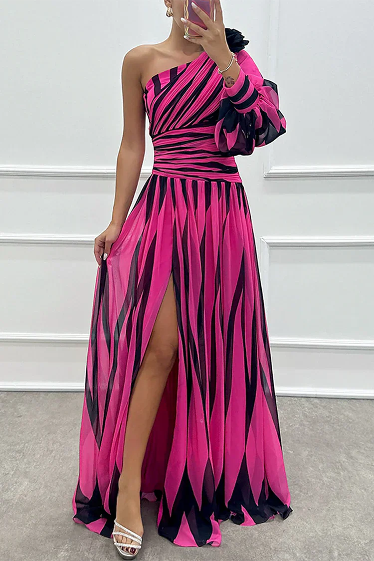 Elegant Striped One Shoulder Maxi Dress For Summer Evenings - New Family Finds