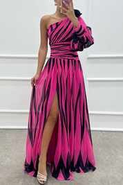 Elegant Striped One Shoulder Maxi Dress For Summer Evenings - New Family Finds