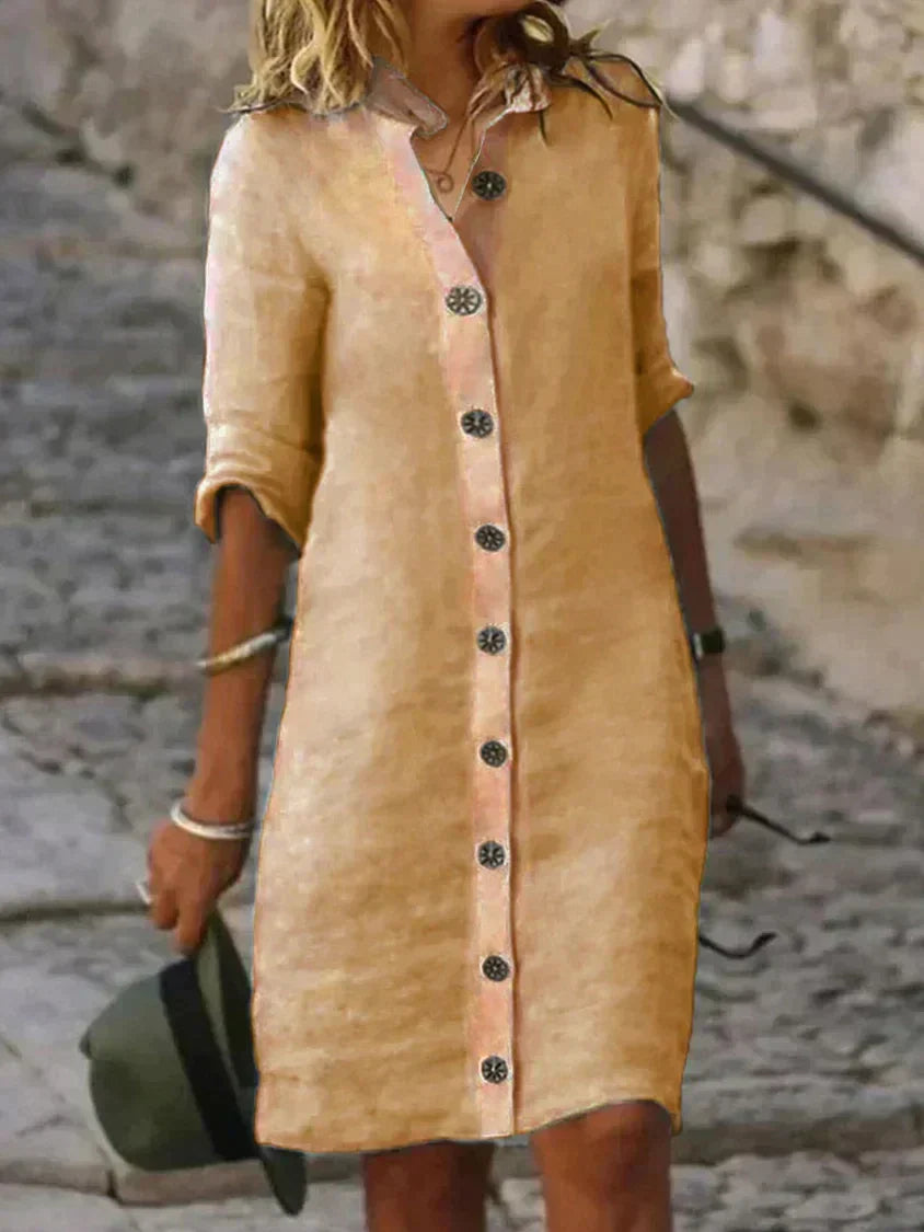 Yrsa - Button-Up Summer Dress Khaki