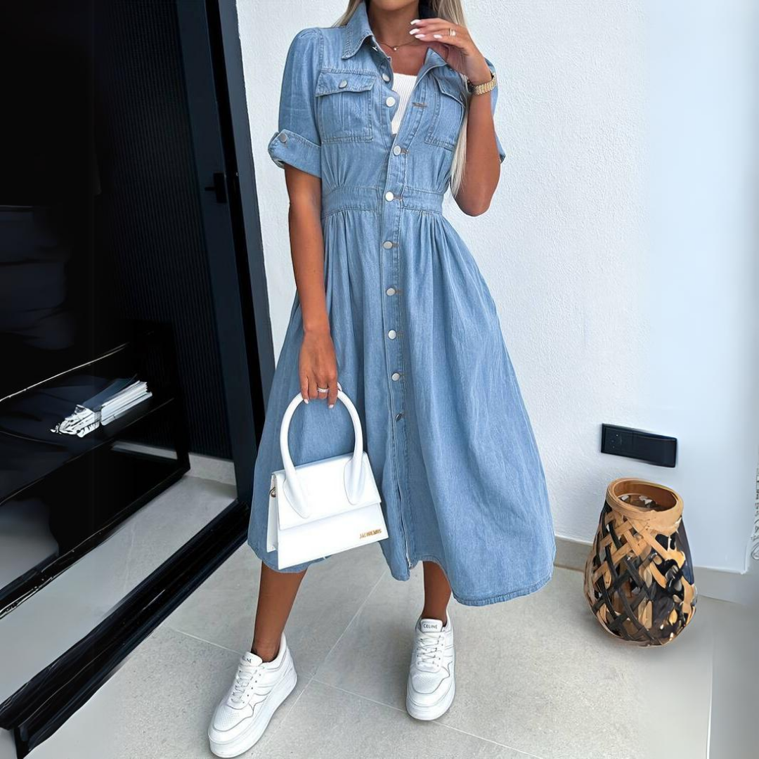 Rebekka Mid-Length Denim Dress Blue