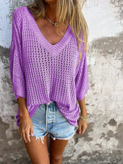 Yvette - V-Neck Blouse with Cut-Out Design Purple