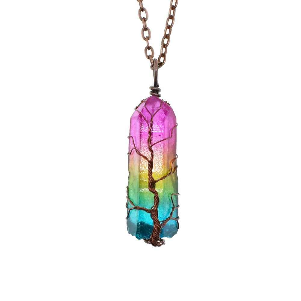 Tree of Life Crystal Pendant Necklace | Healing Stone Jewelry | Familyfinds