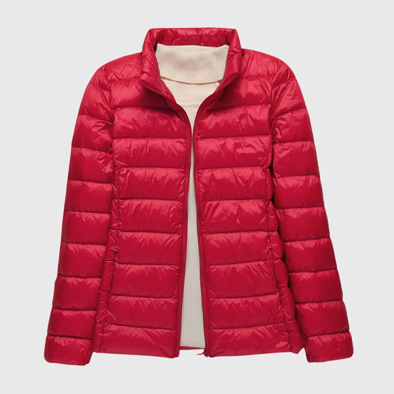 Lily - Ultra-Light Quilted Jacket Red Stand Collar
