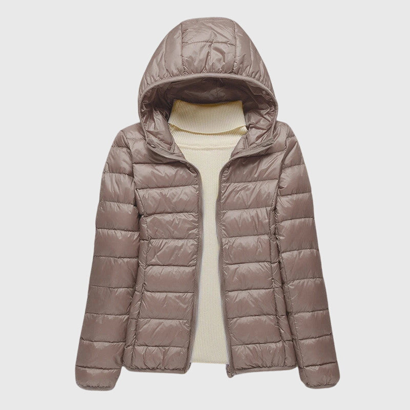 Lily - Ultra-Light Quilted Jacket Khaki Hood