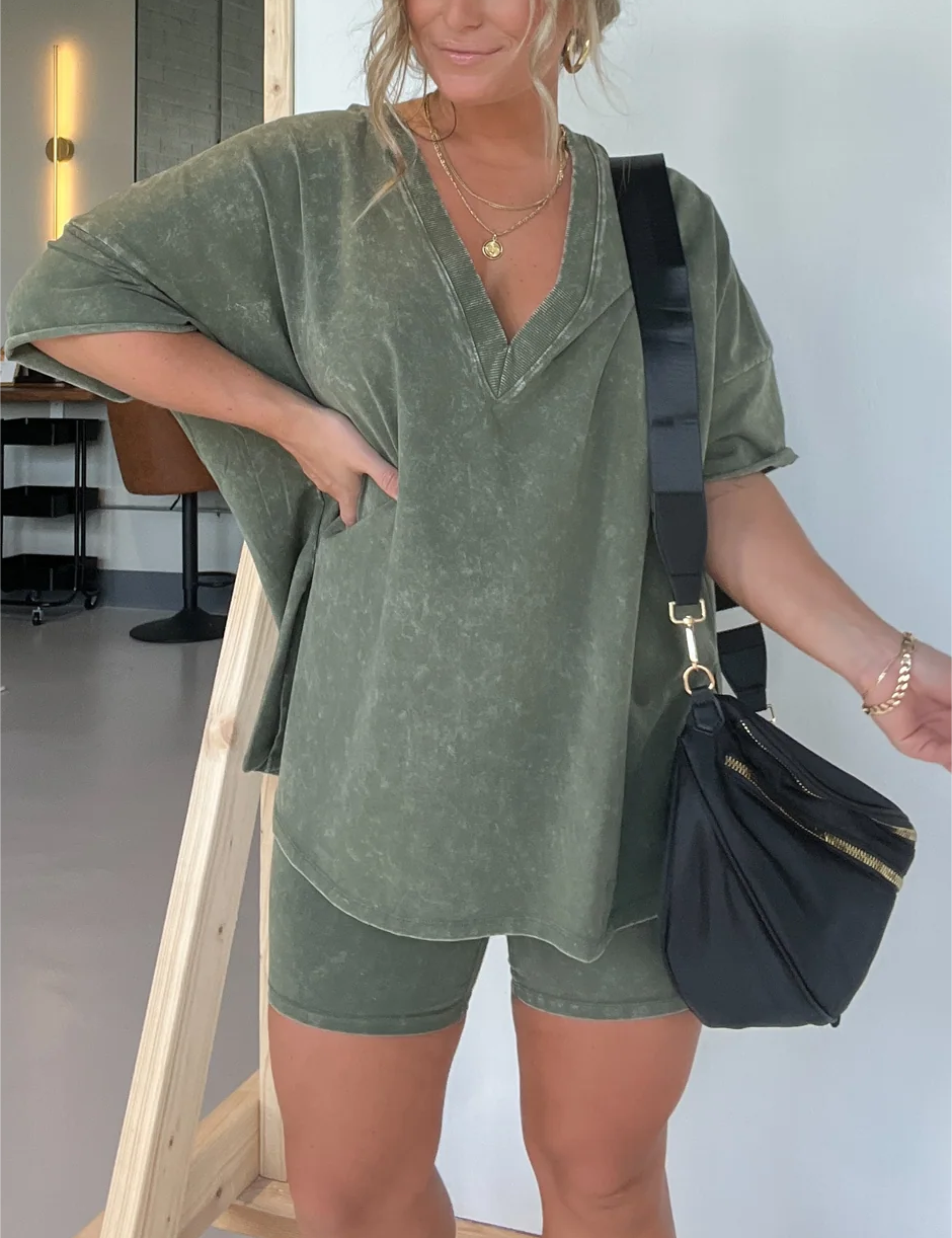 Amarra Relaxed T-Shirt and Shorts Set for Ultimate Comfort Olive Green