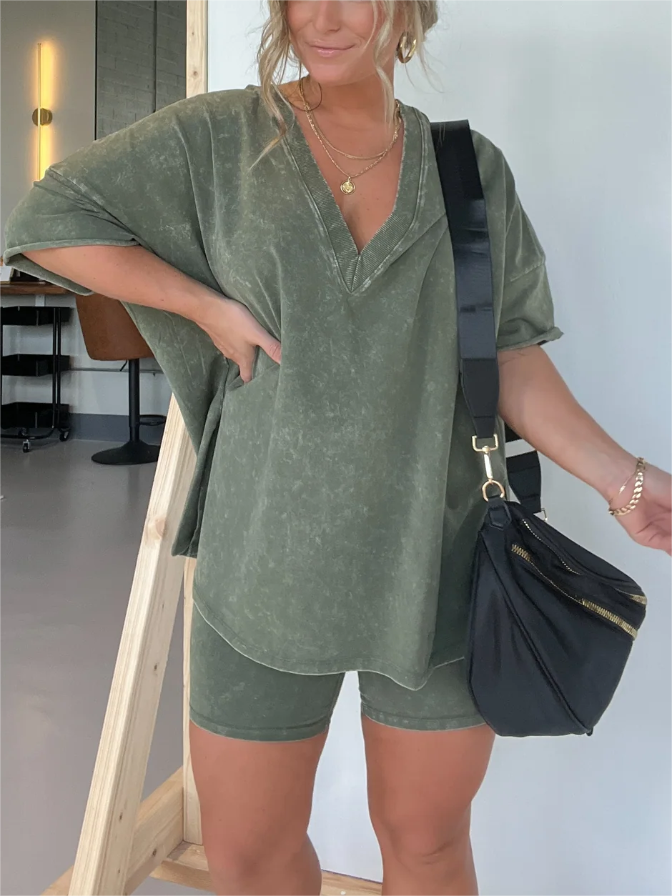Amarra Relaxed T-Shirt and Shorts Set for Ultimate Comfort Olive Green