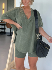 Amarra Relaxed T-Shirt and Shorts Set for Ultimate Comfort Olive Green
