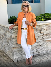 Gathered Back Cotton Shirt Jacket With Flowy Swing Casual - New Family Finds