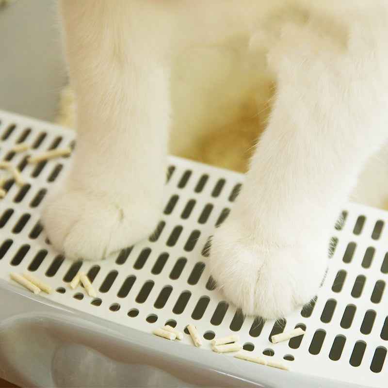 Semi-Enclosed Cat Litter Box - Deodorant Excrement Basin for Kittens and Adult Cats Blue S