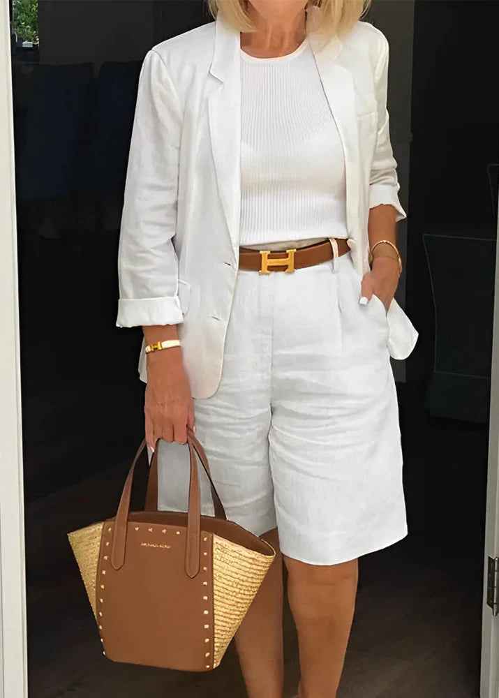 Cotton Two Piece Blazer and Shorts Set for Warm Weather