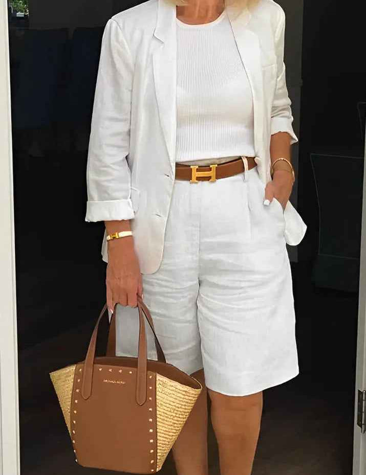 Cotton Two Piece Blazer and Shorts Set for Warm Weather