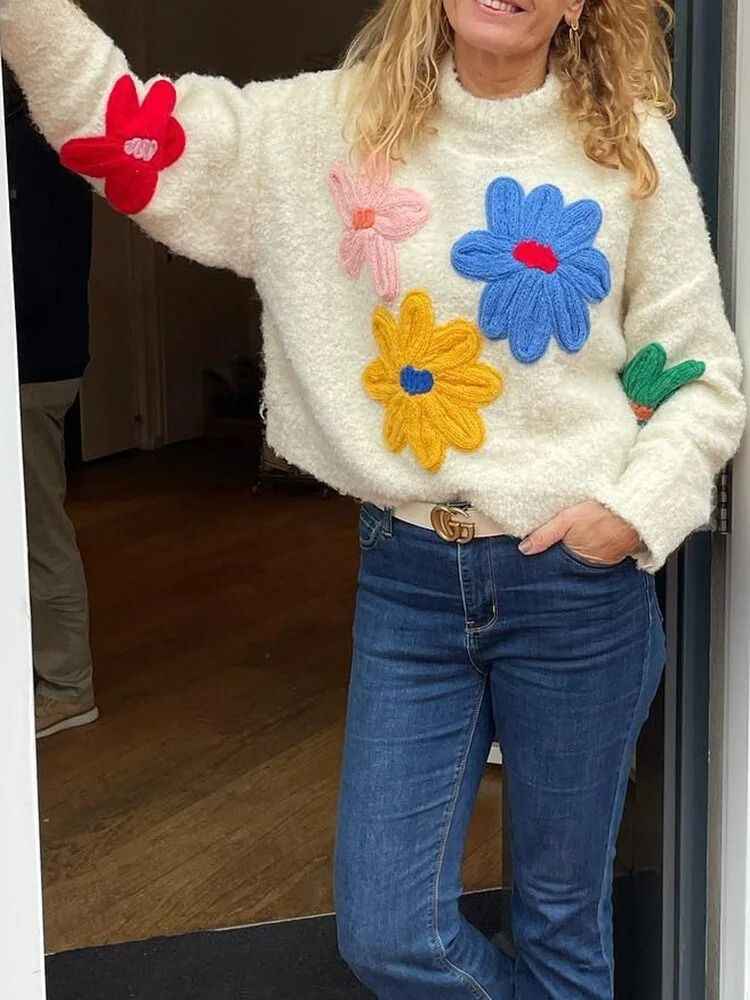 Solange Colorful Floral Turtleneck Sweater - Stylish Knitted Design