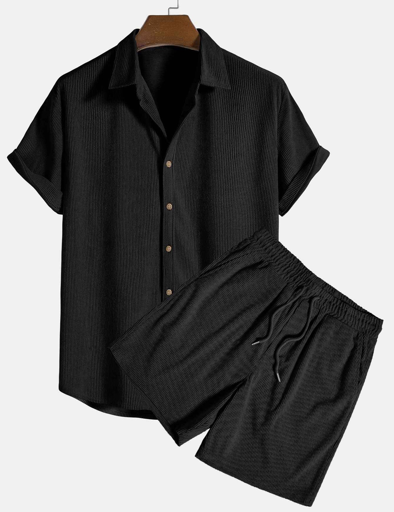 Klaus Textured Shirt and Shorts Set Black