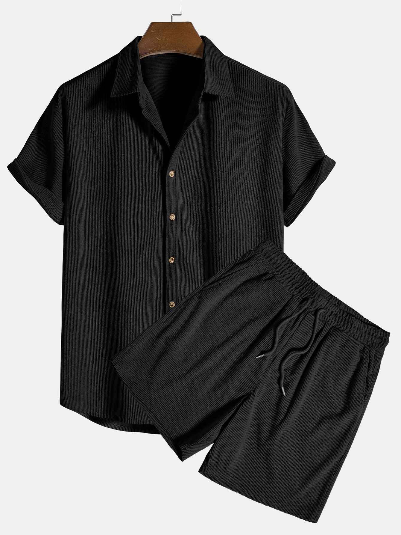 Klaus Textured Shirt and Shorts Set Black