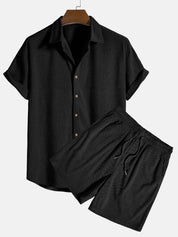 Klaus Textured Shirt and Shorts Set Black