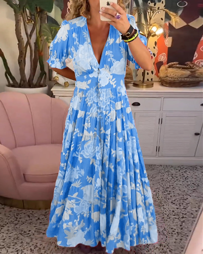 Anni Floral A-Line Dress" can be rephrased as "Anni Floral Print A-Line Dress. Blue