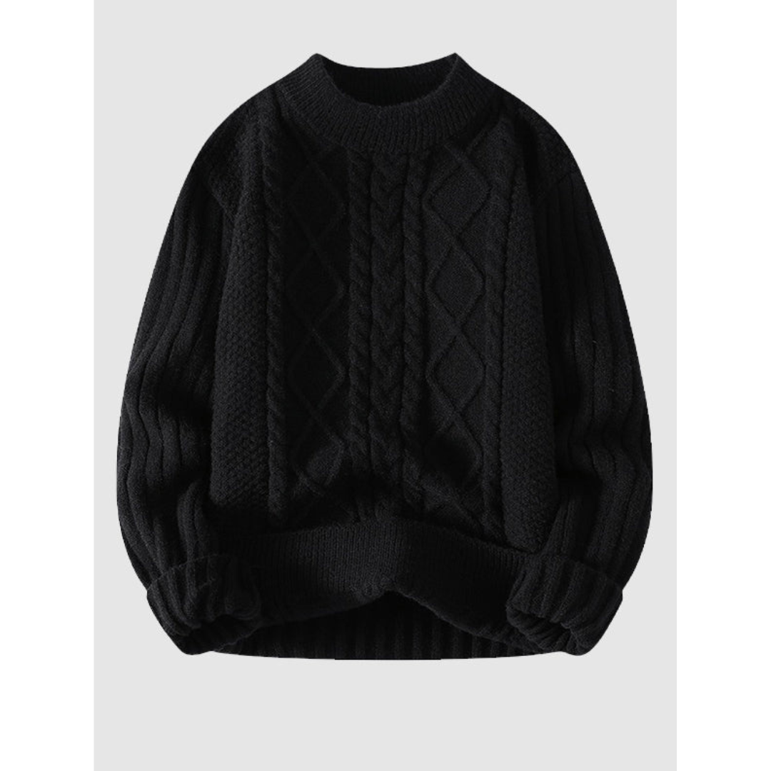 Lonnie Knitted Cable Knit Sweater Cable Knit Pattern Black