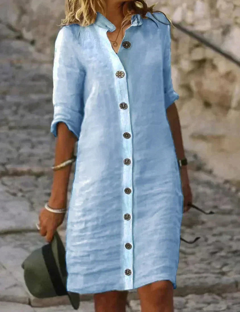 Yrsa - Button-Up Summer Dress Blue