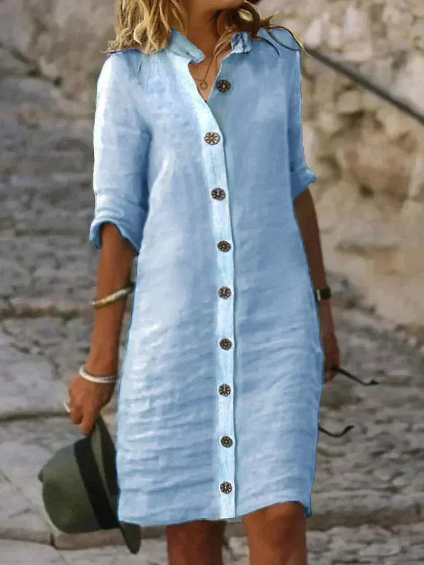 Yrsa - Button-Up Summer Dress Blue