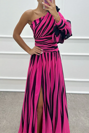 Elegant Striped One Shoulder Maxi Dress For Summer Evenings - New Family Finds