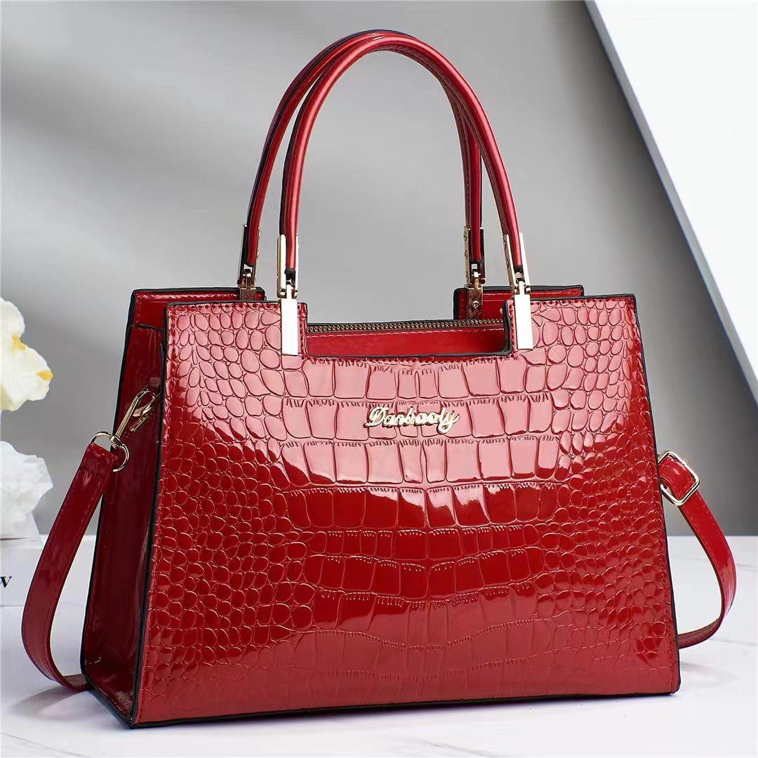Melinda Shiny Crocodile-Pattern Handbag for Chic Style Red