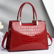 Melinda Shiny Crocodile-Pattern Handbag for Chic Style Red