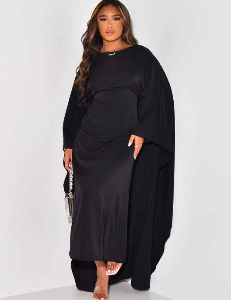 Marleen Cape Maxi Dress for Effortless Elegance and Style Black