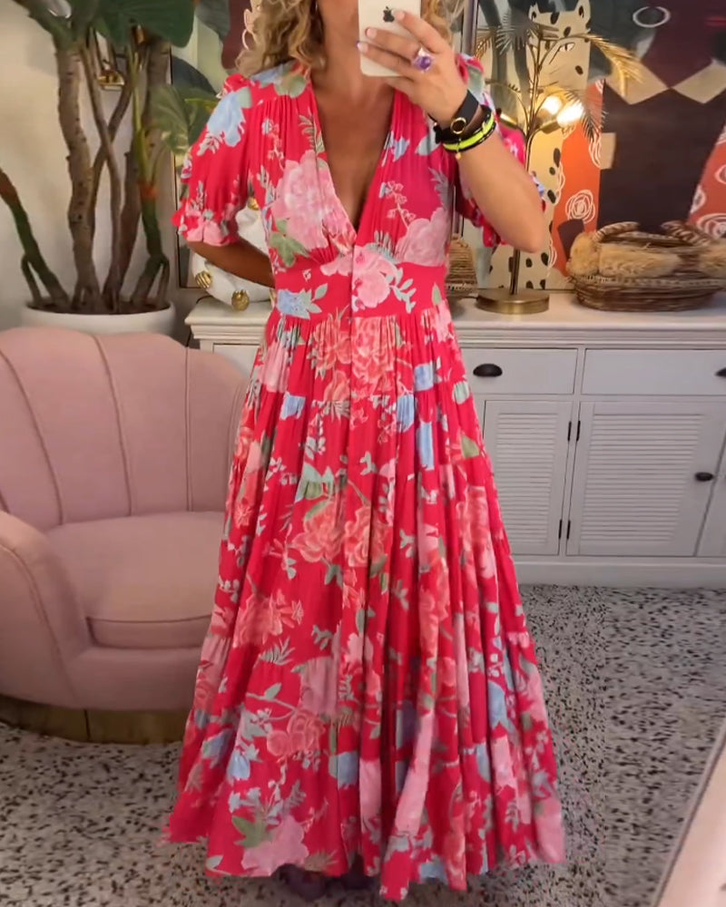 Anni Floral A-Line Dress" can be rephrased as "Anni Floral Print A-Line Dress. Red